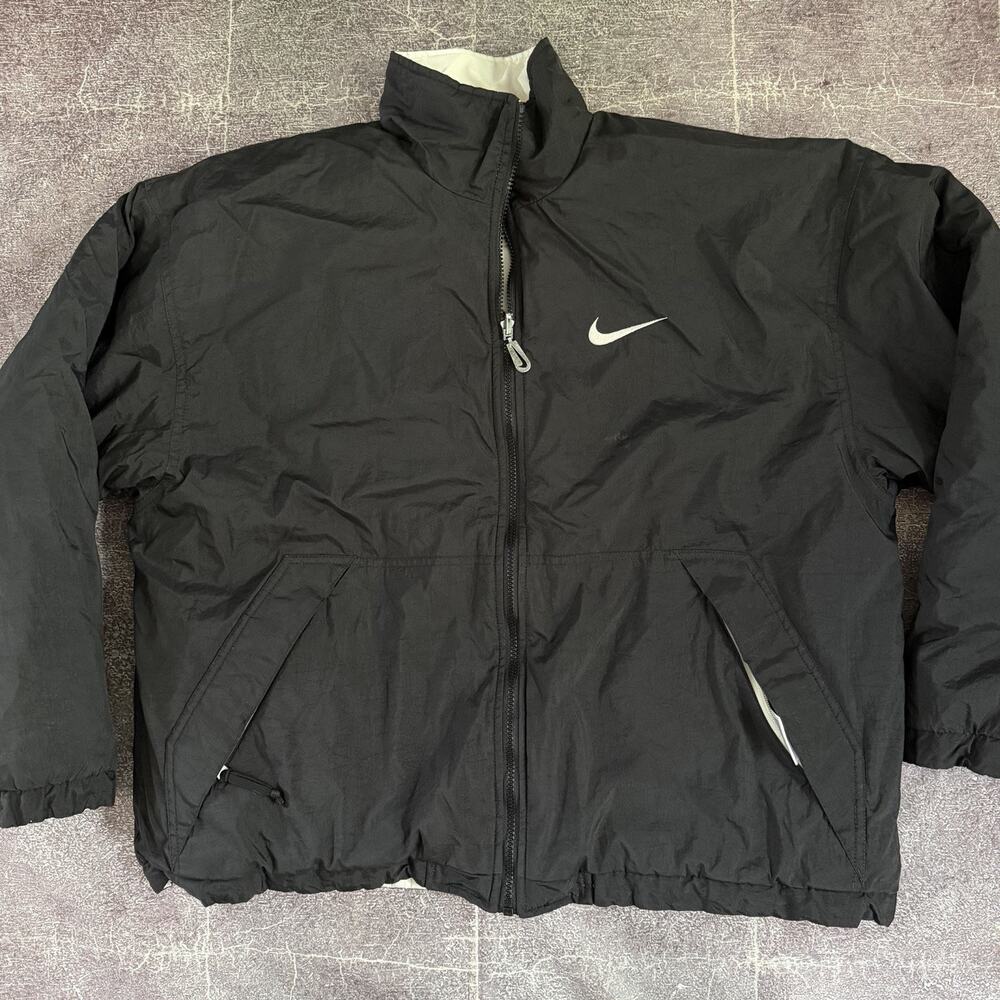 Men's Vintage 90's Nike Black White Reversible Puffer Zip Up Coat Jacket Sz M